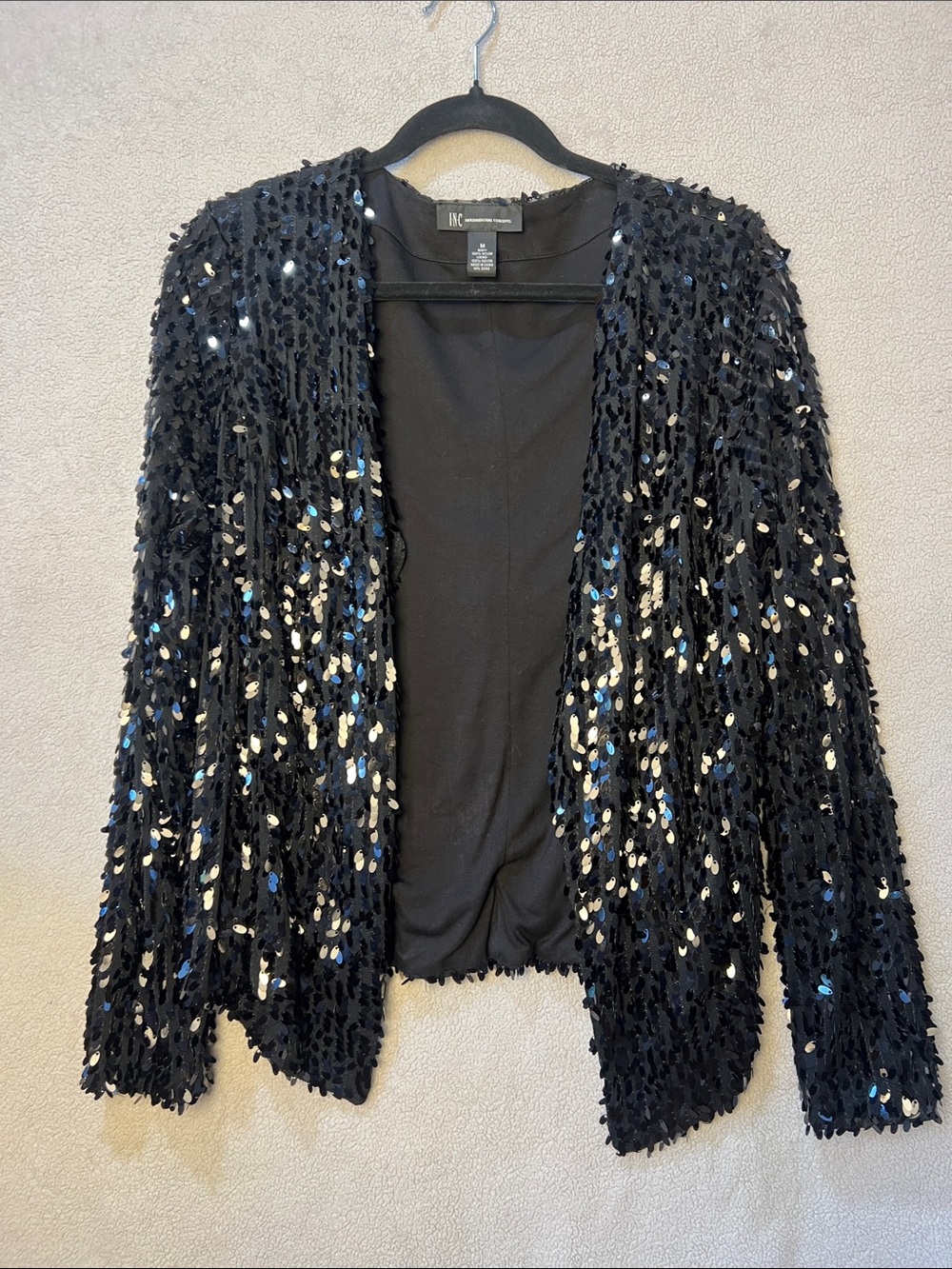 INC International Concepts Black Sequin Open-Front Cardigan